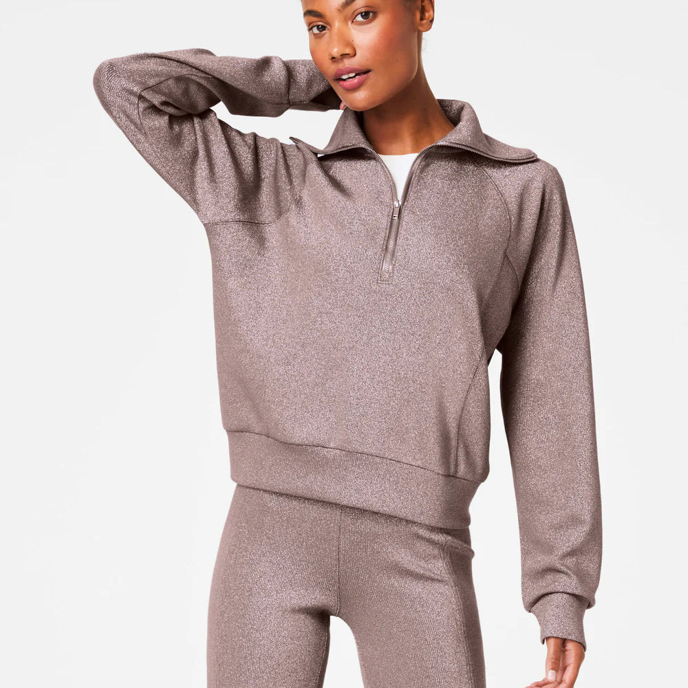 Spanx AirEssentials Half Zip Top Smoke Silver