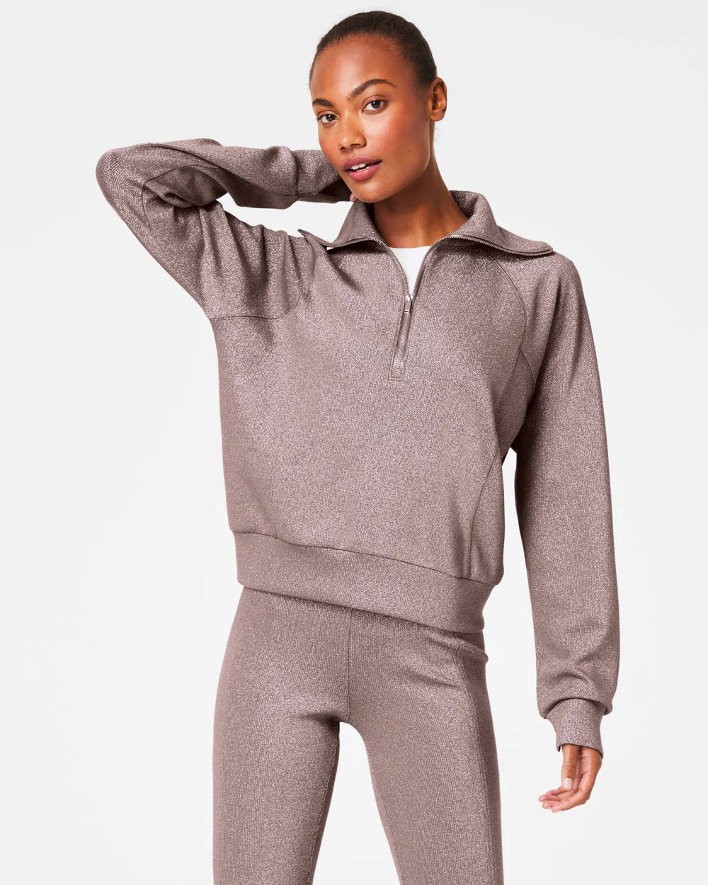 Spanx AirEssentials Half Zip Top Smoke Silver