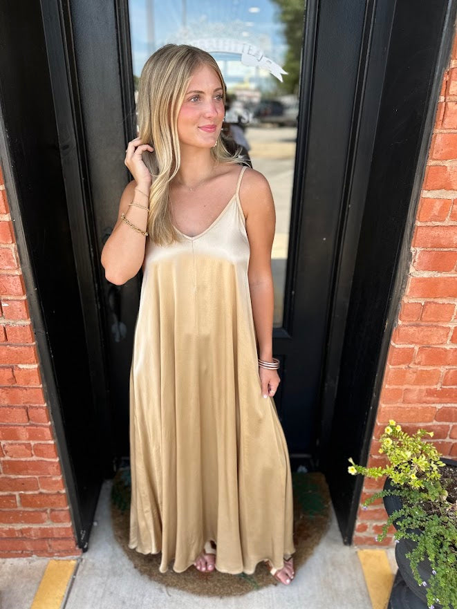 
                      
                        Camel Silky Slip Dress
                      
                    