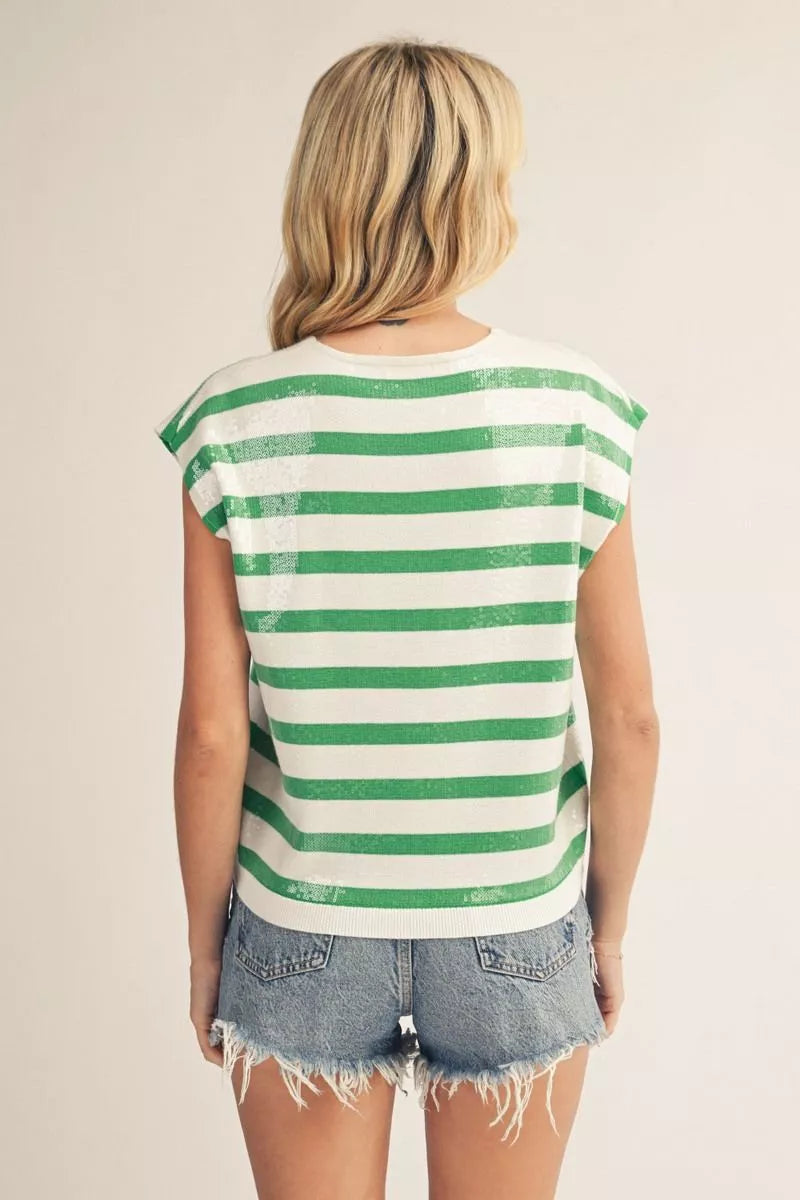 Green And White Sequin Top