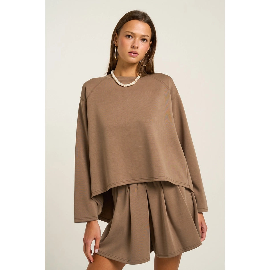 Mocha Pleated Sweatshirt