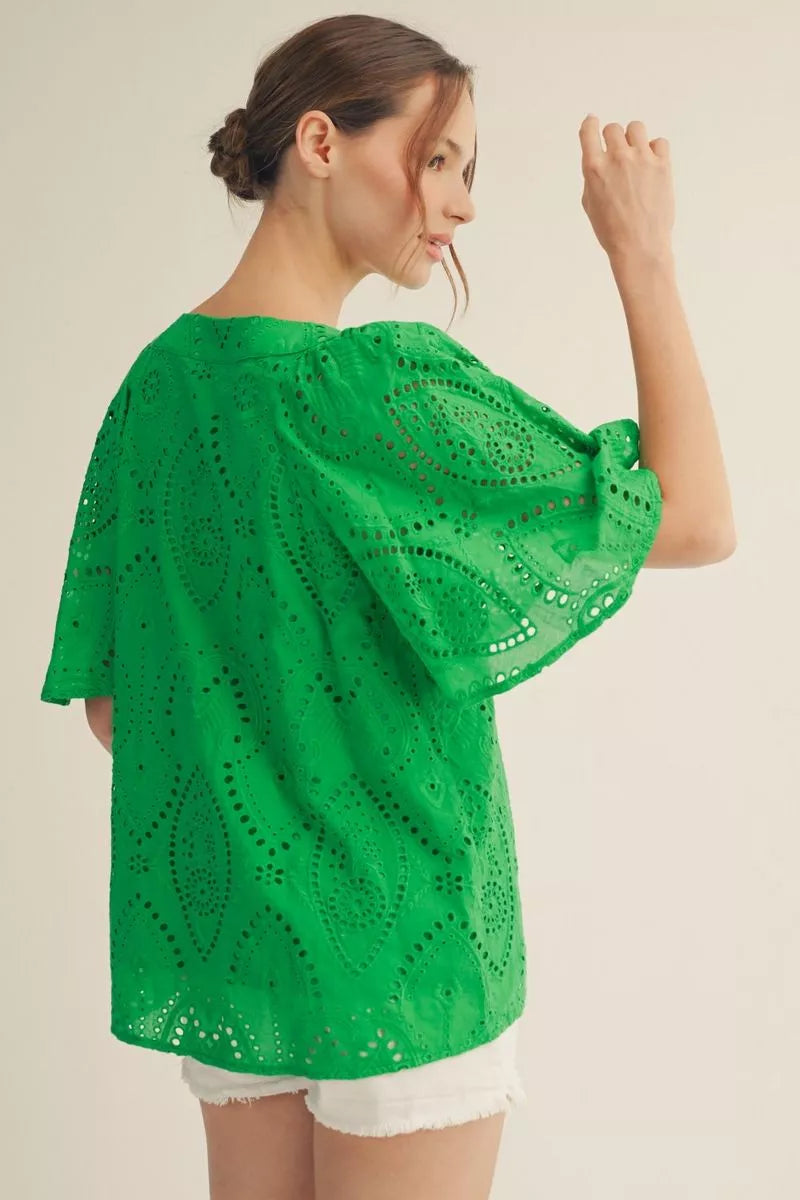 Kelly Green Eyelet Blouse