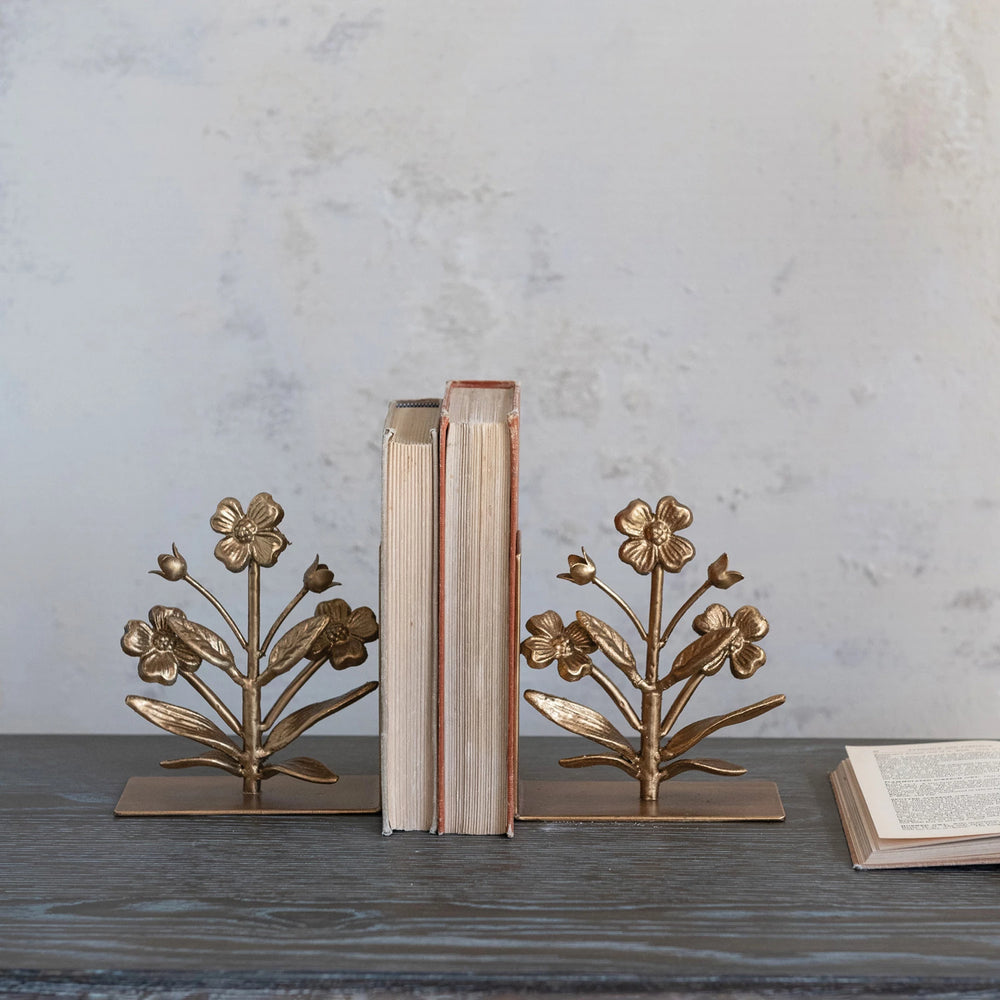 Set of 2 Gold Flower Bookends
