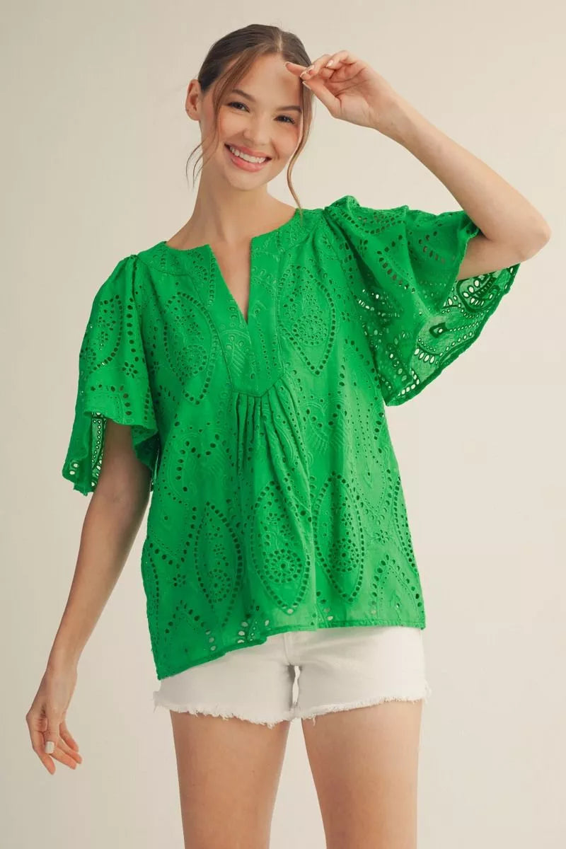 Kelly Green Eyelet Blouse