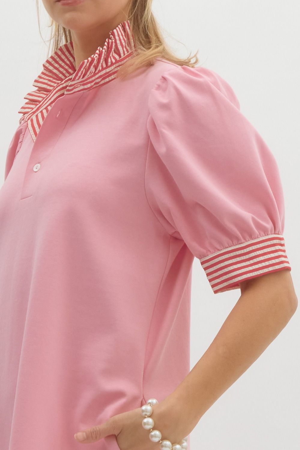 Playful In Pink Ruffle Collar Dress