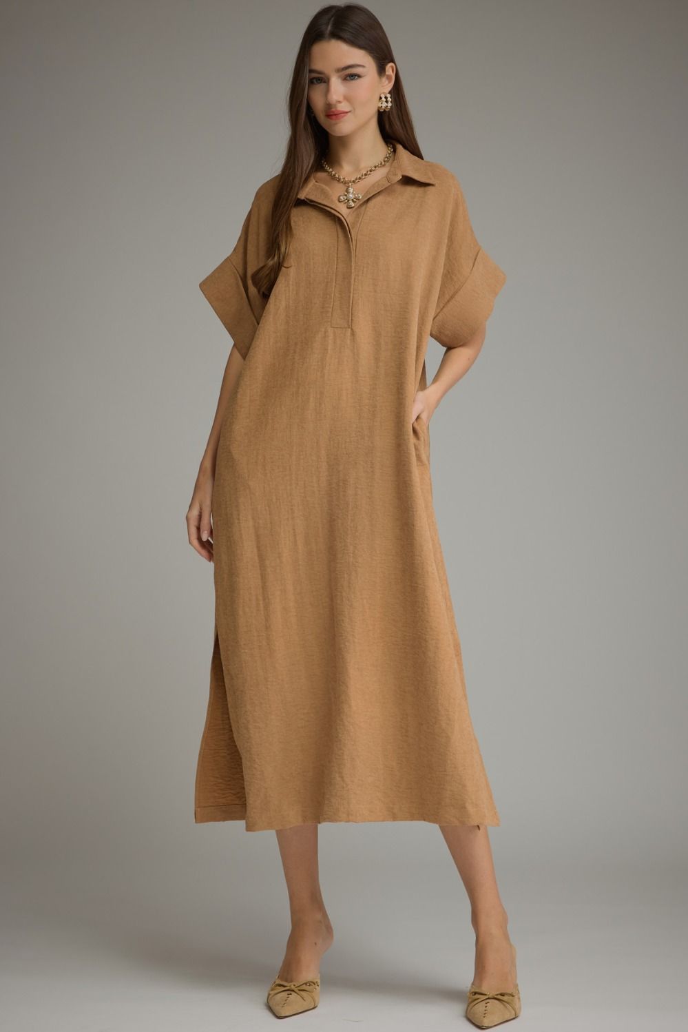 Camel Chic Midi Dress