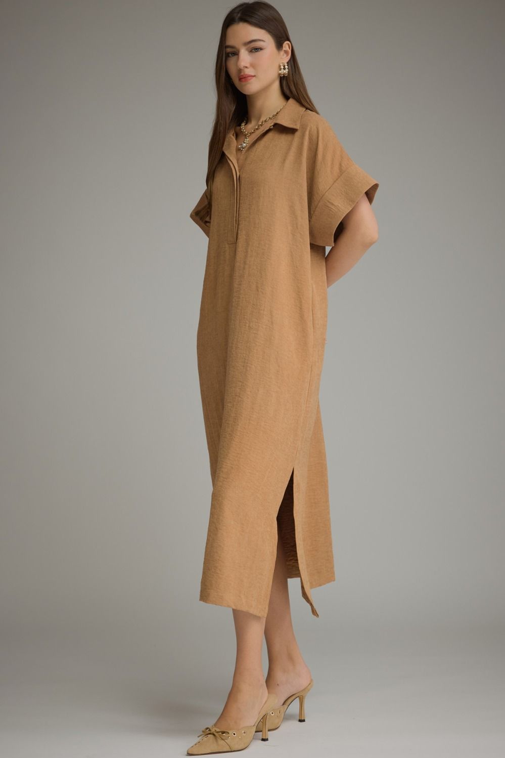 Camel Chic Midi Dress