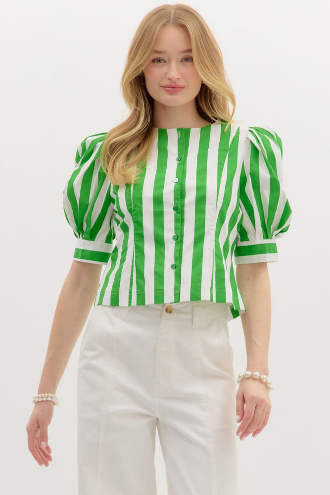Green Cabana Stripe Top
