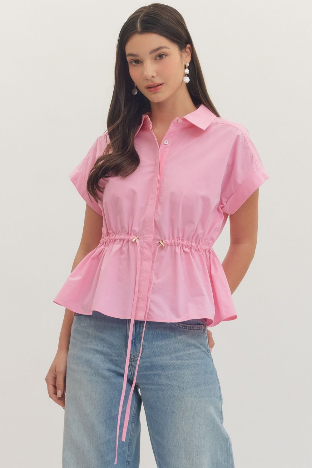Cinched Drawstring Bubblegum Top