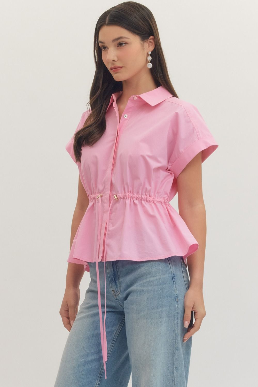 Cinched Drawstring Bubblegum Top