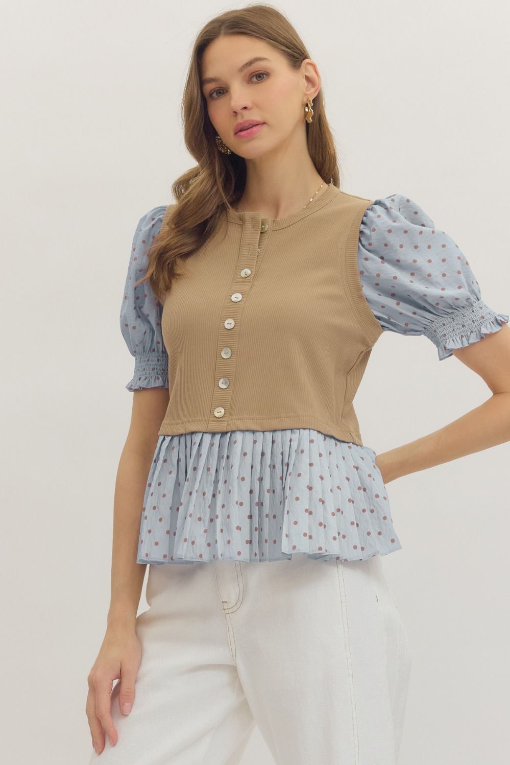 Perfect Pleated Polka Dot Top