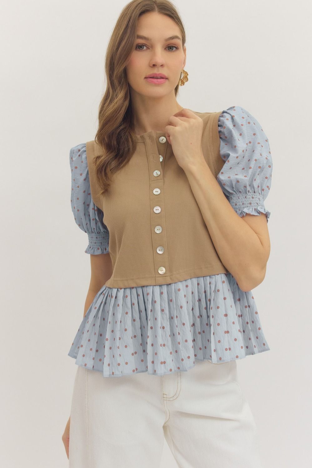 Perfect Pleated Polka Dot Top