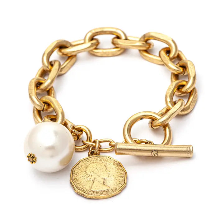 Yochi Gold Pearl Coin Bracelet