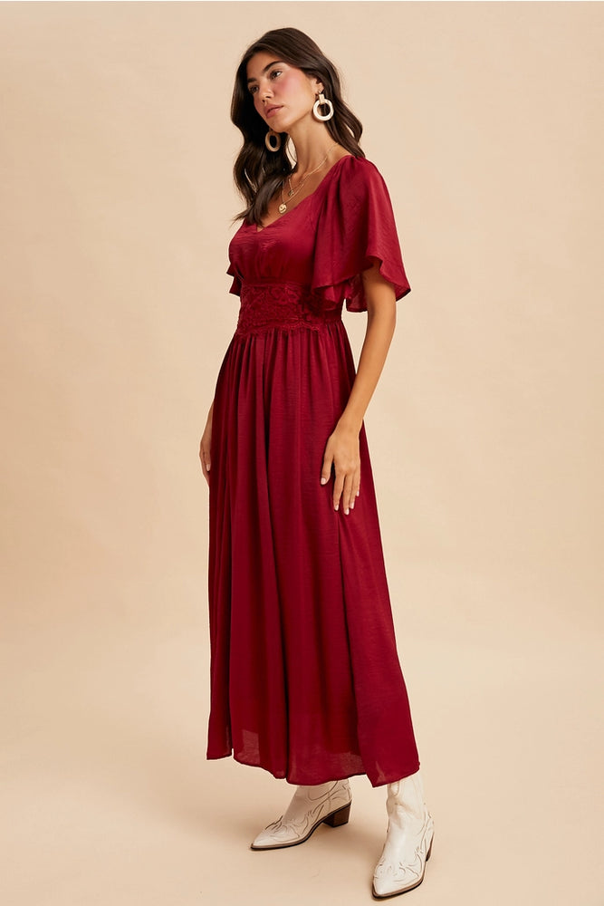 
                      
                        Cranberry Satin Lace Maxi Dress
                      
                    