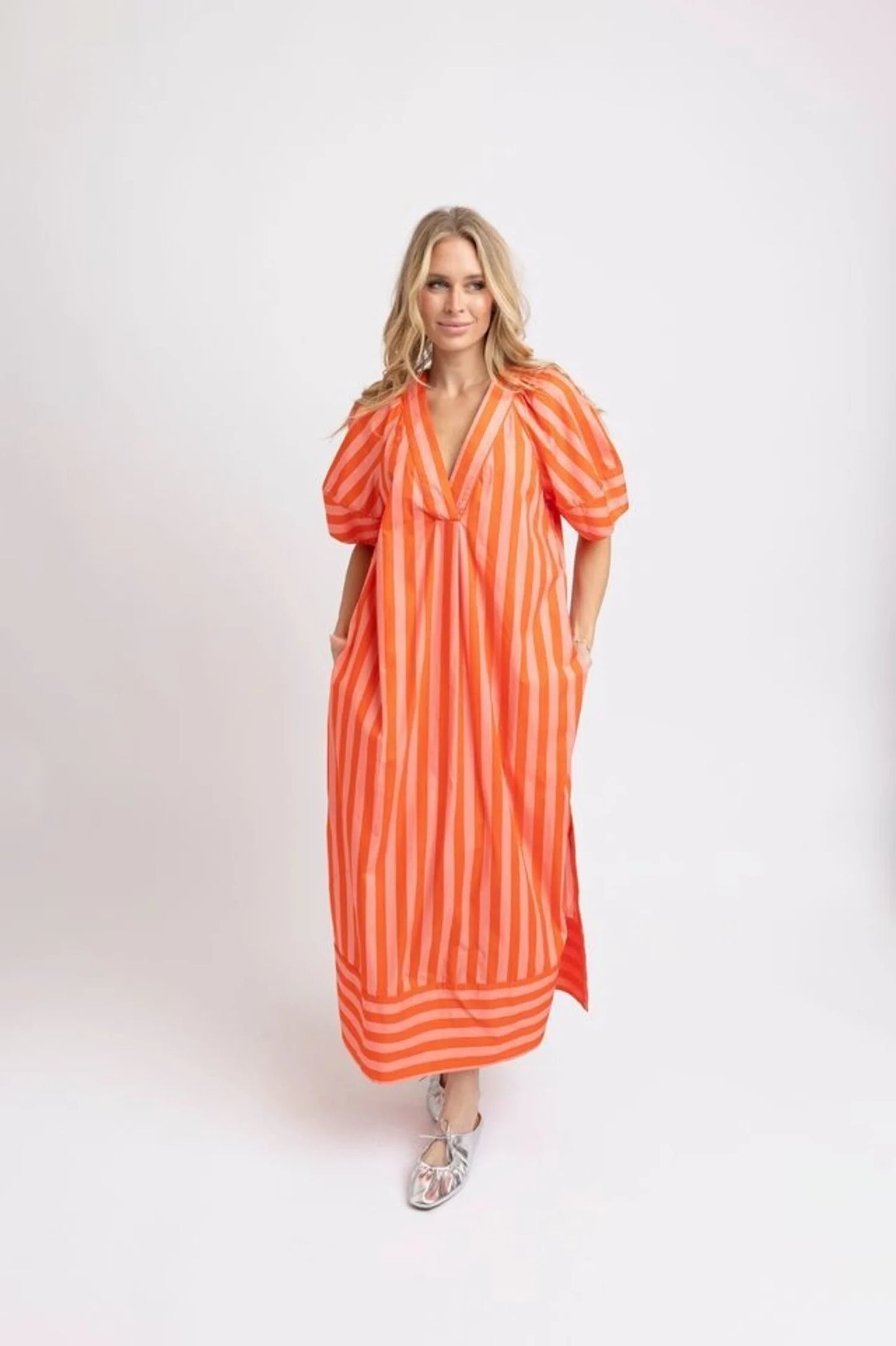 KARLIE Coral Stripe Vneck Maxi
