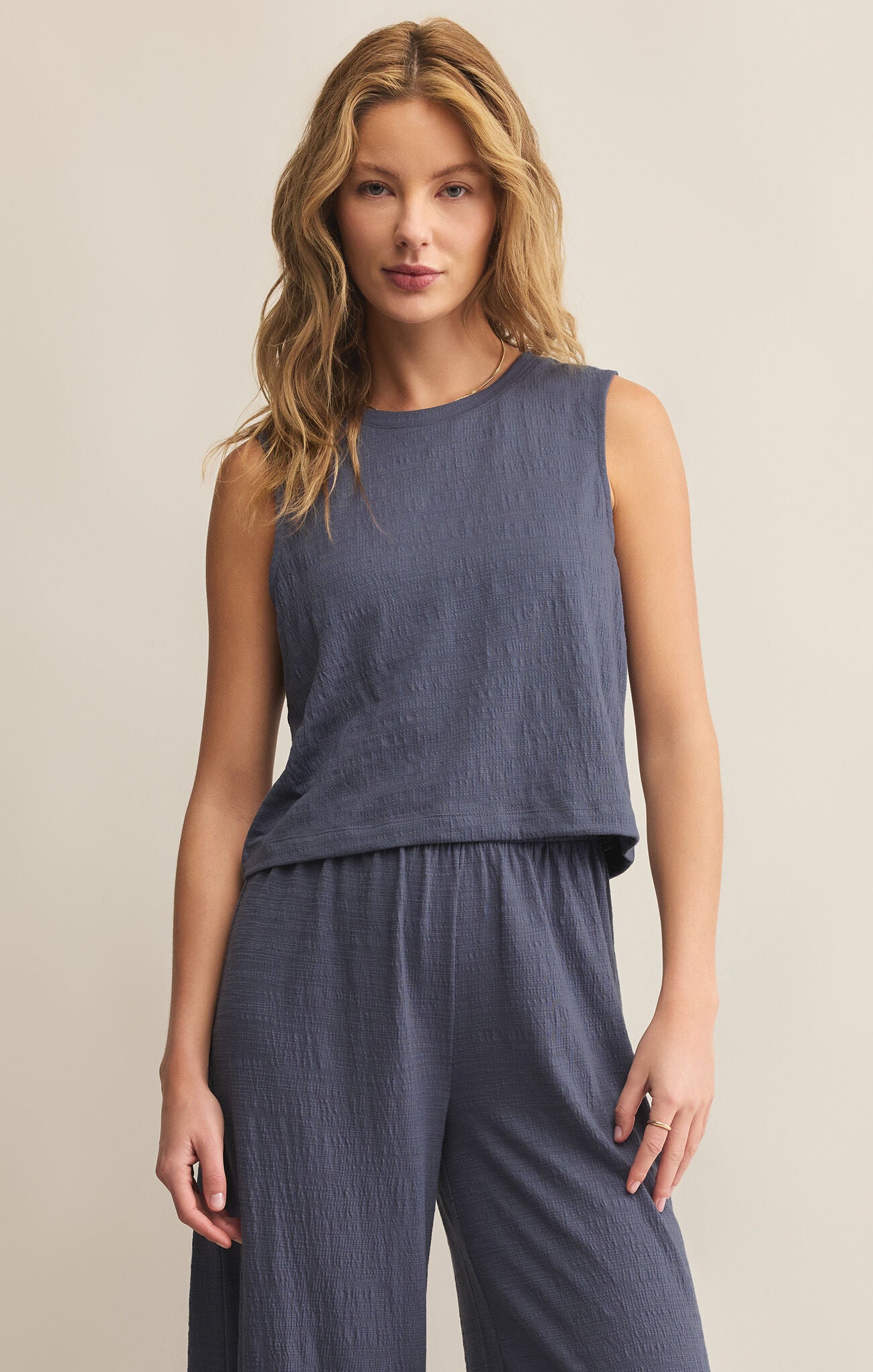 Z Supply Sloane Textured Tank-Worn Blue