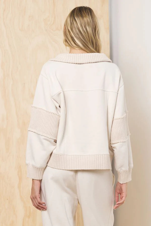 Bone Fleece Ribbed Quarter Zip