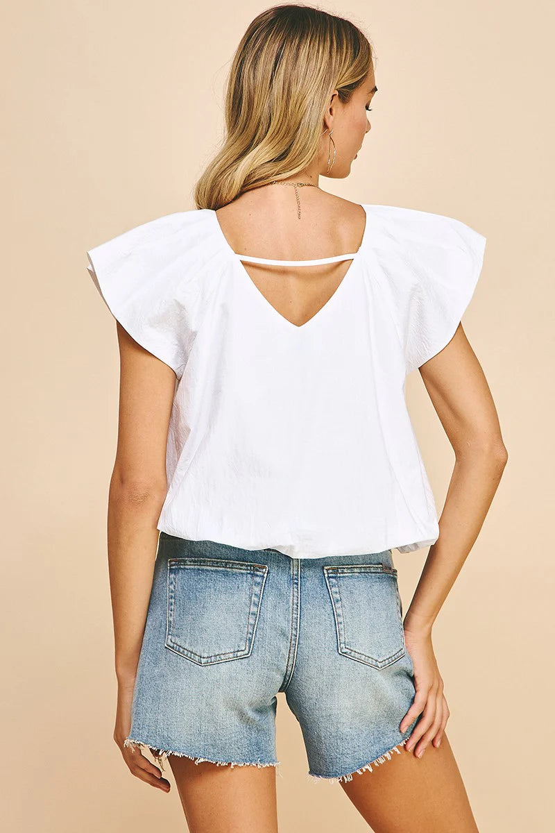 Windy White Bubble Pleated Top