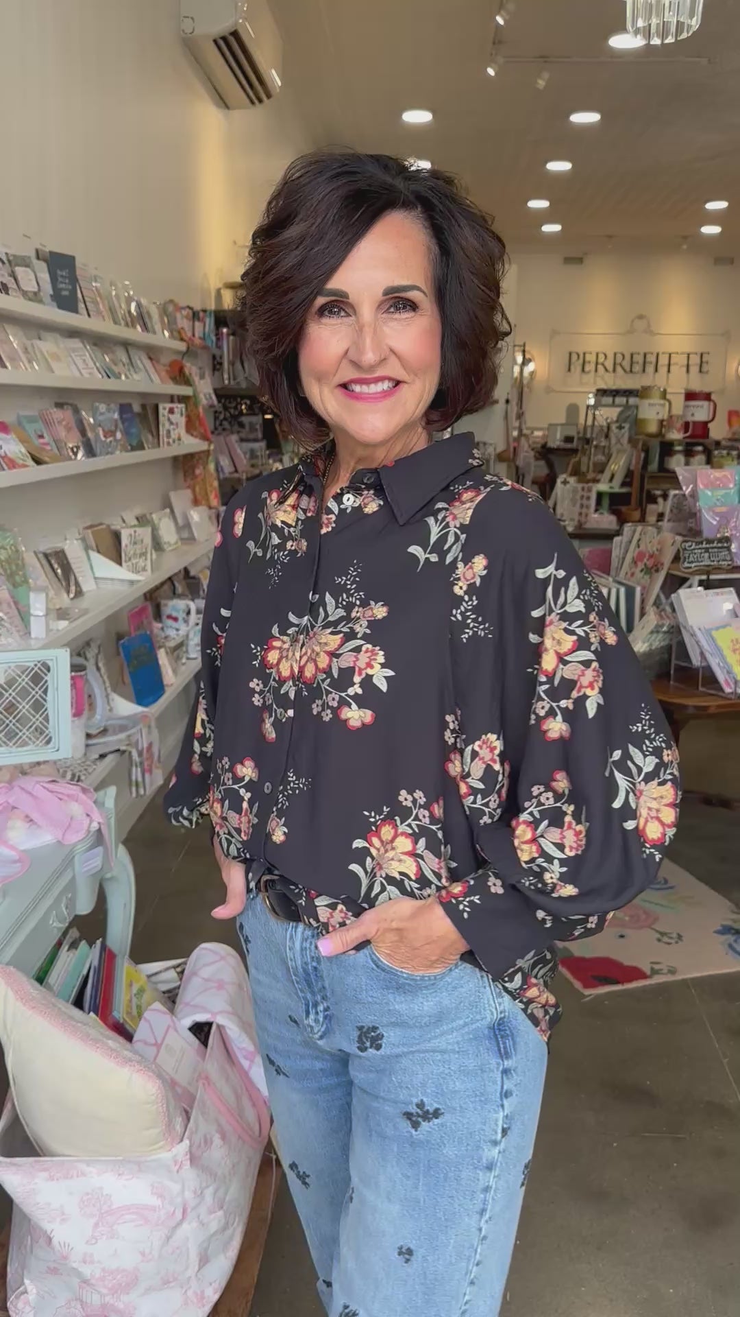 Night Fall Floral Button Up Top
