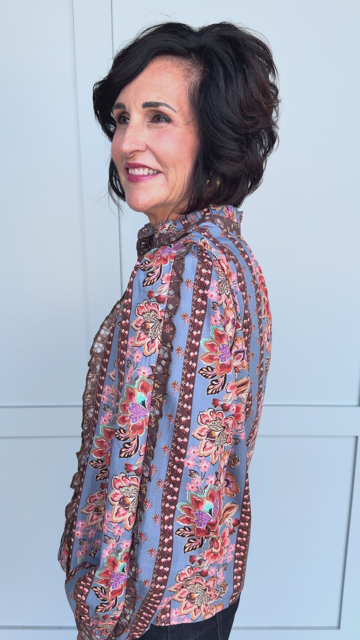 Dusty Blue Floral Blouse