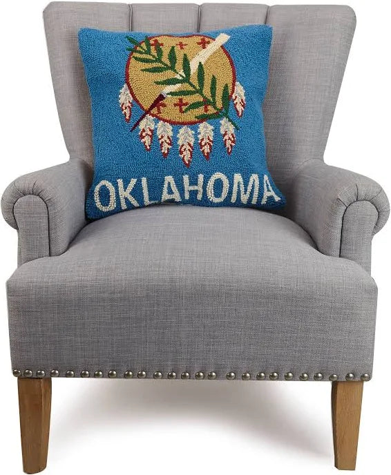 Oklahoma Flag Hooked Pillow