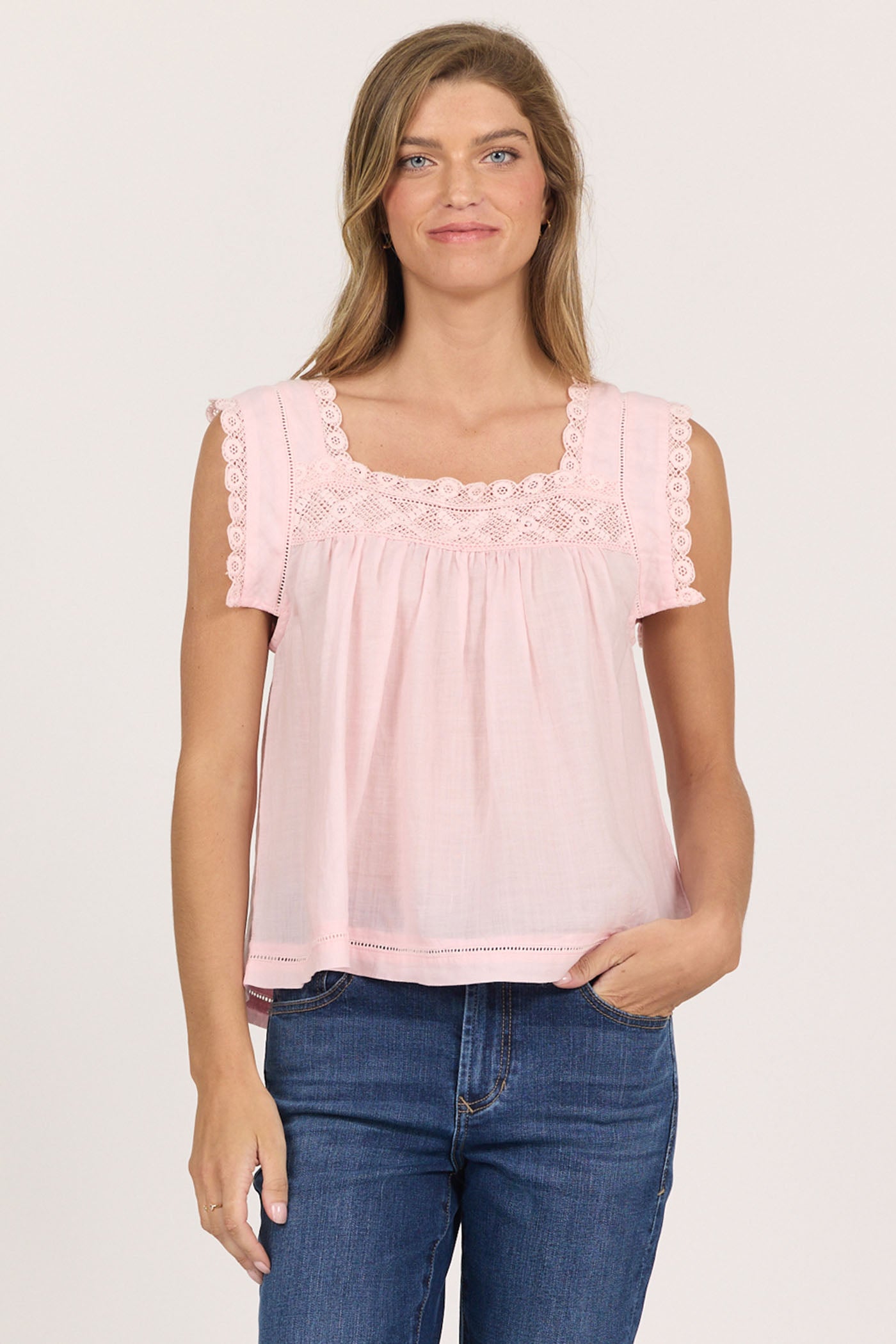 Pale Lilac Embroidered Sleeveless Top