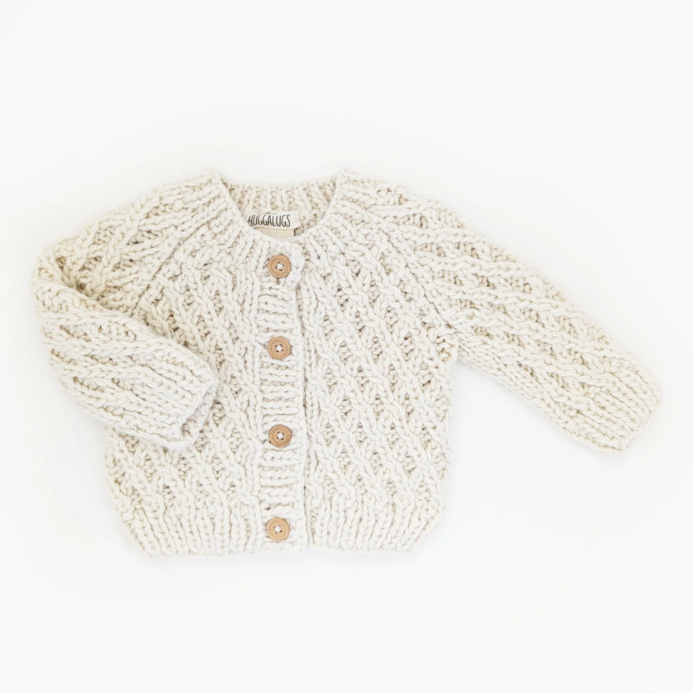 Waffle Cardigan Sweater -Natural