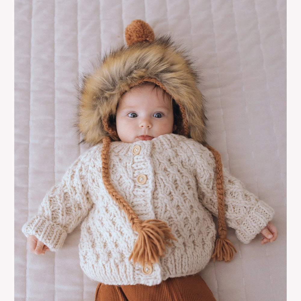 Waffle Cardigan Sweater -Natural