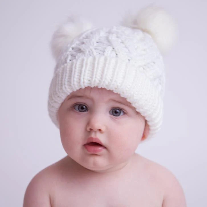 Kid's White Fluffer Beanie