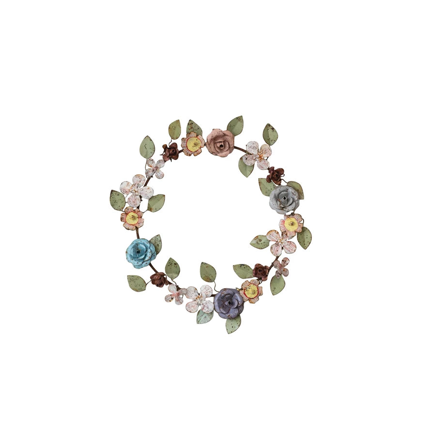 Hand Painted Toleware Floral Metal Wreath